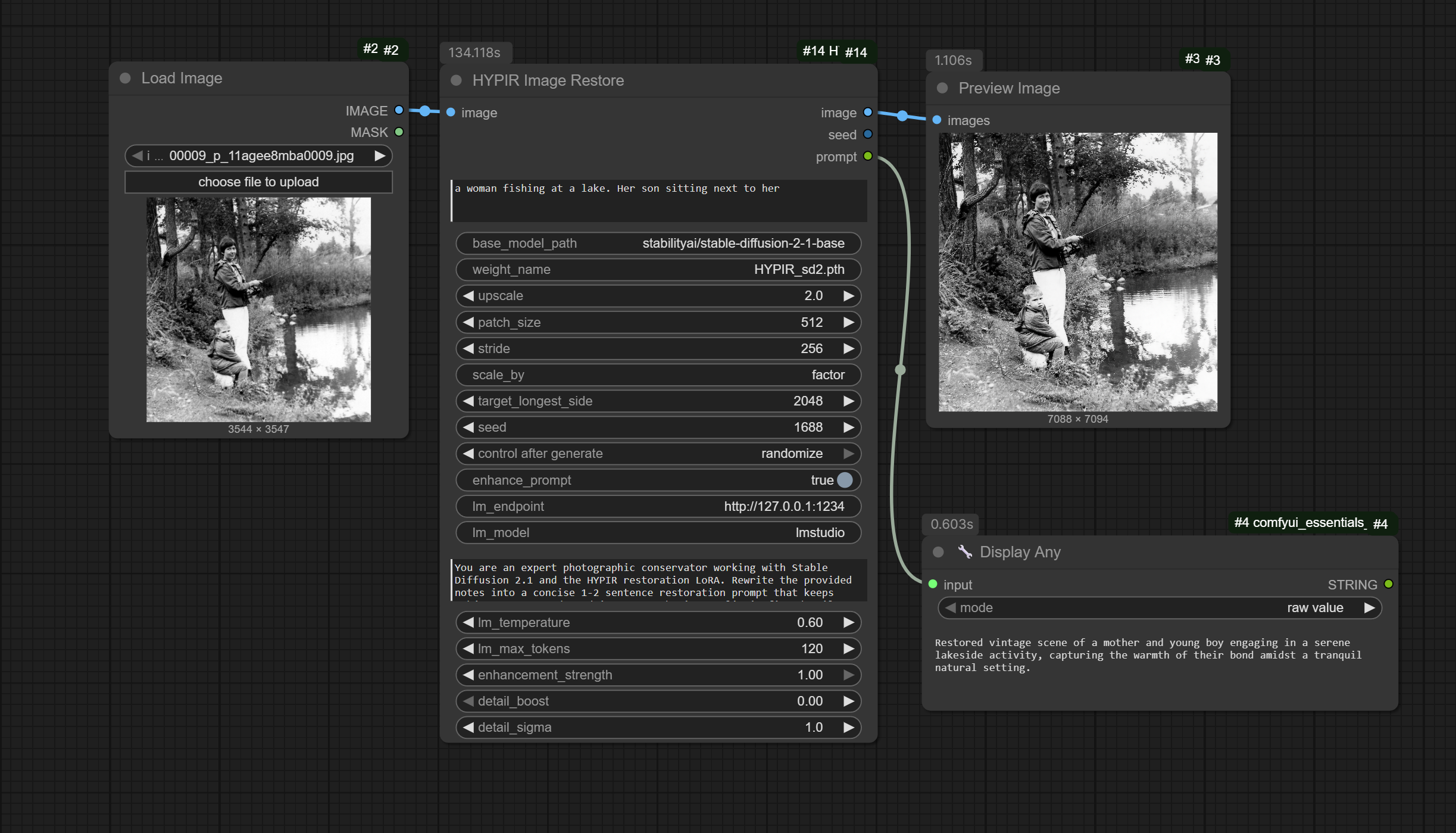 Example workflow screenshot showing enhanced prompt output