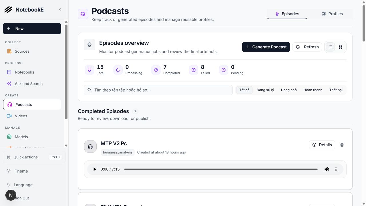 Podcast generation and episode management