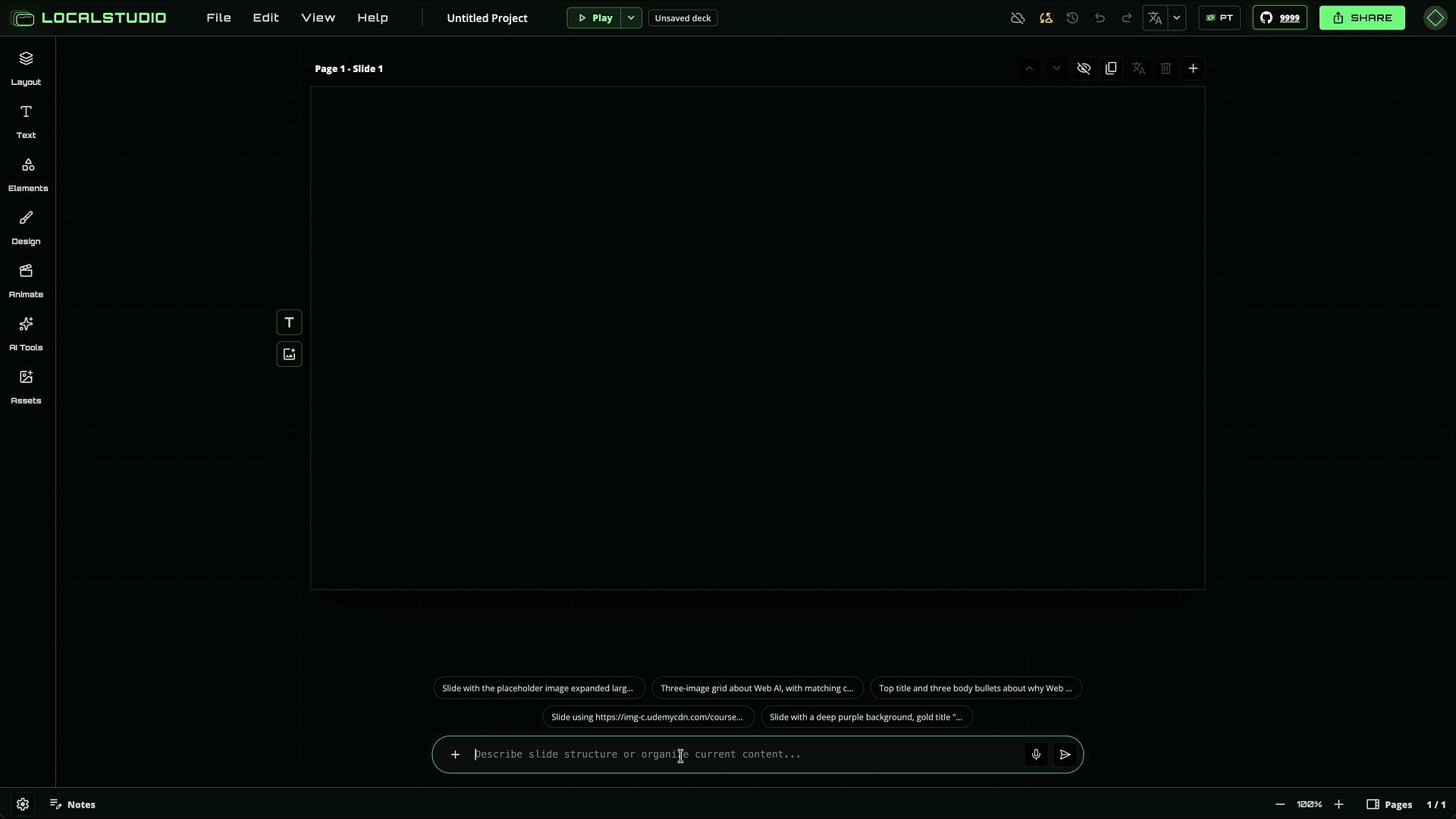 LocalStudio prompt-to-slide workflow