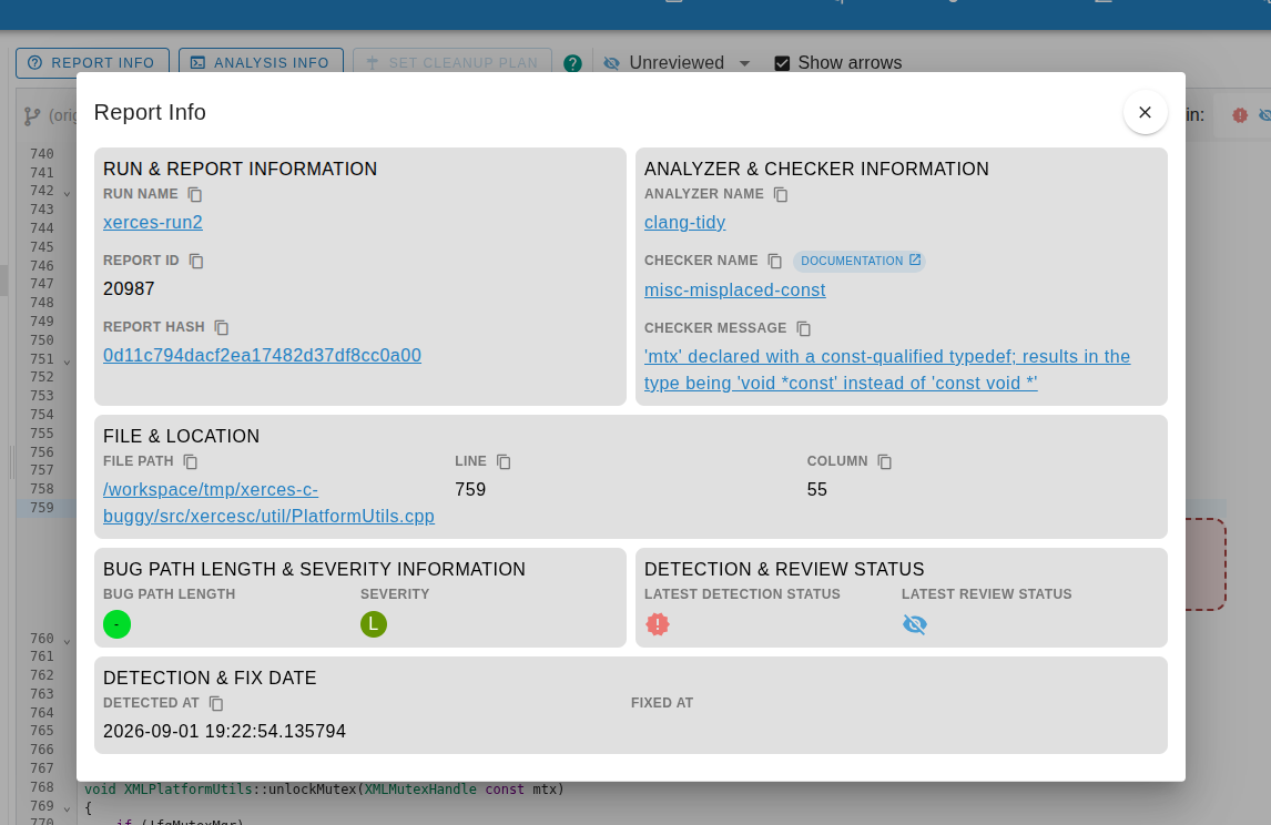 Redesigned report info page