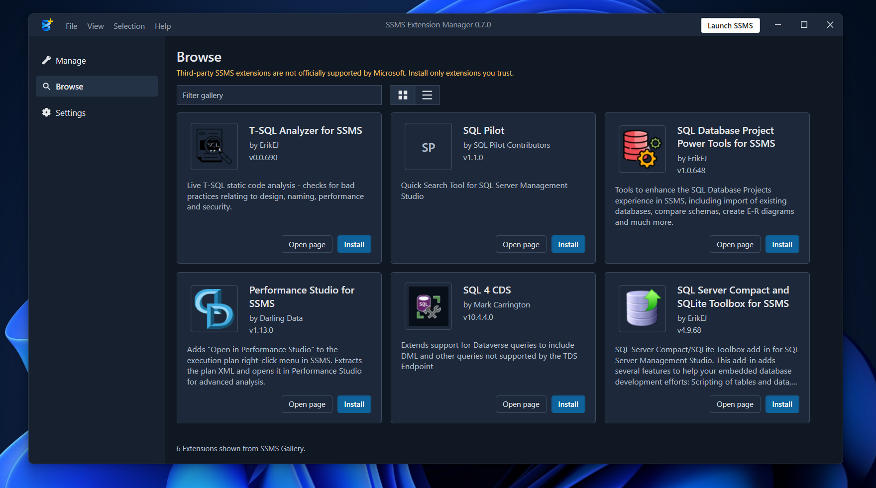 extension manager screenshot