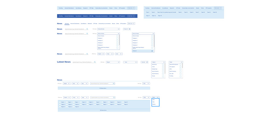 Examples from the OTF website design system build in Figma