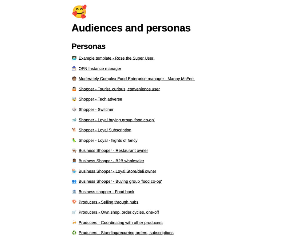 Open Food Network Audience personas