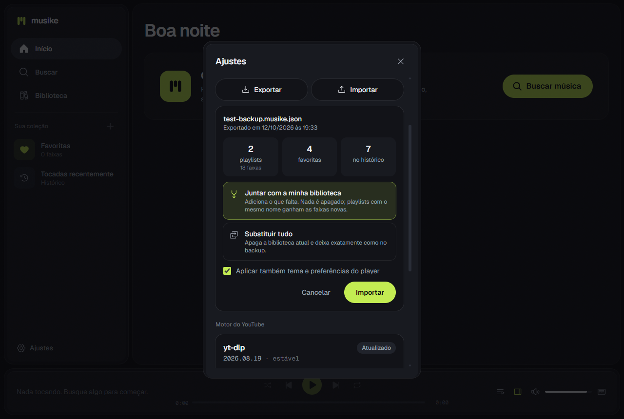 Importação de backup com prévia