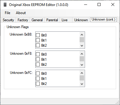 تبويب Unknown الثاني في برنامج Original Xbox EEPROM Editor