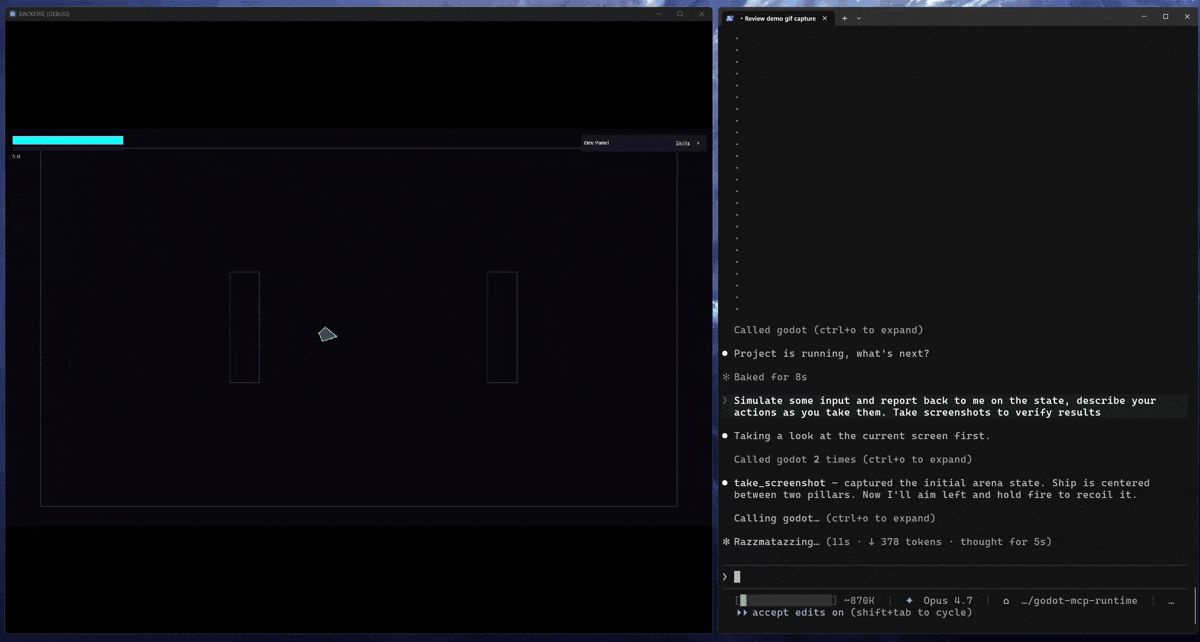 Agent driving a Godot game via MCP runtime tools