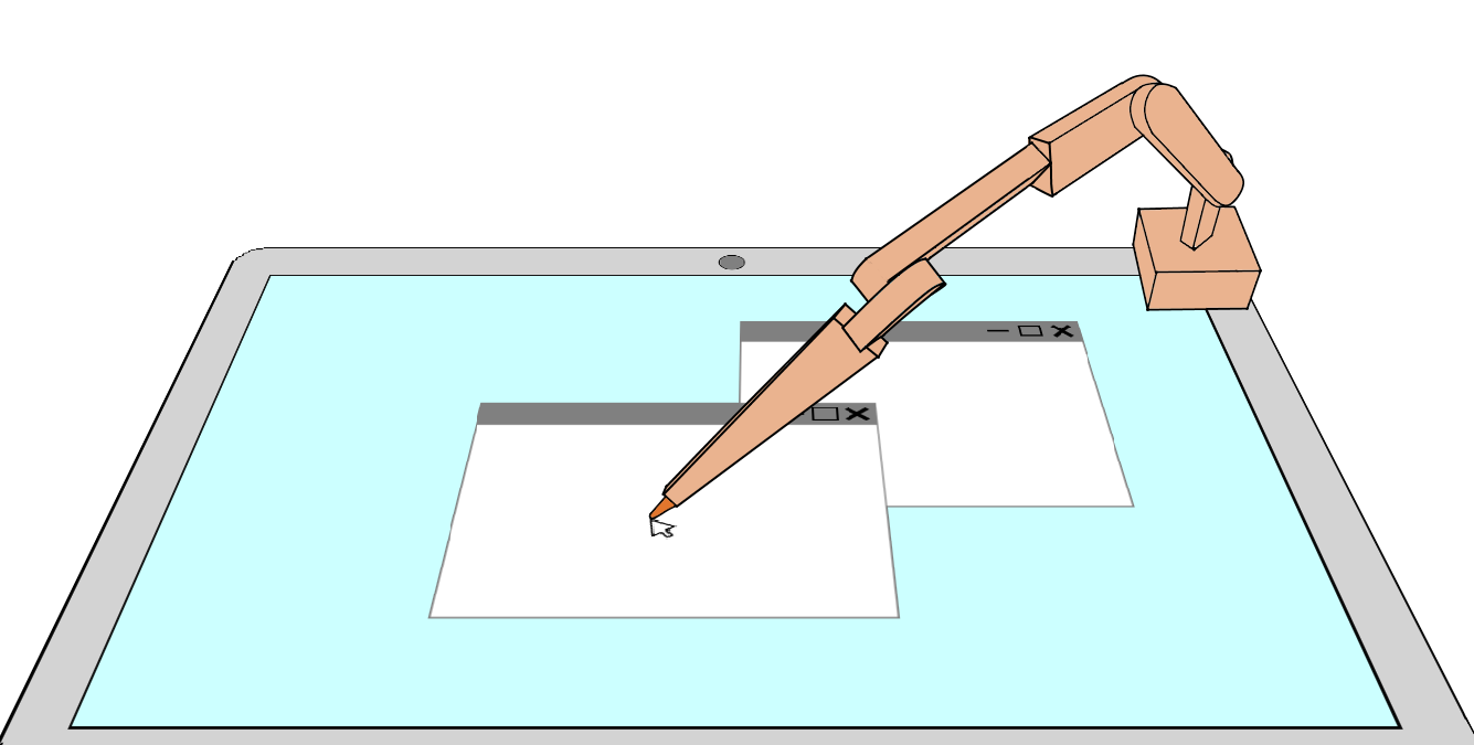 Robotic arm structure, resembling a digital pen