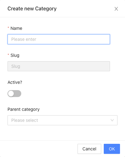 Creating or editing category Creating/editing category