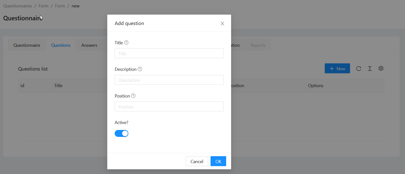 Creating/editing question Creating/editing question