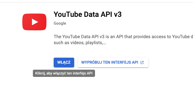 Enable interface Youtube data api