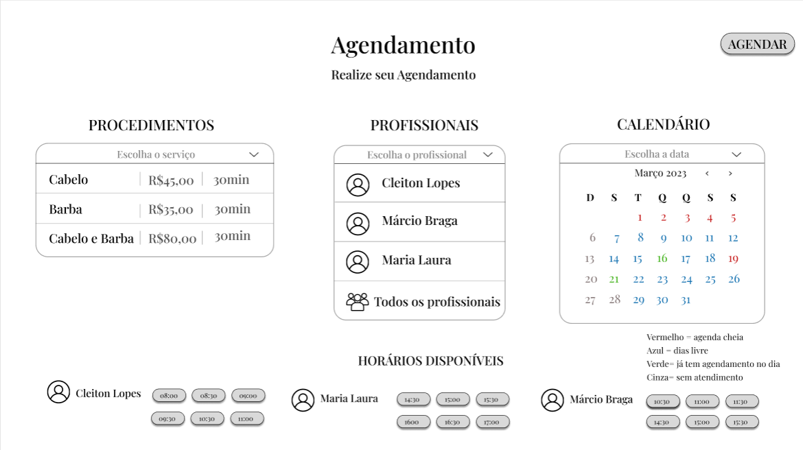 Tela de agendamento do cliente