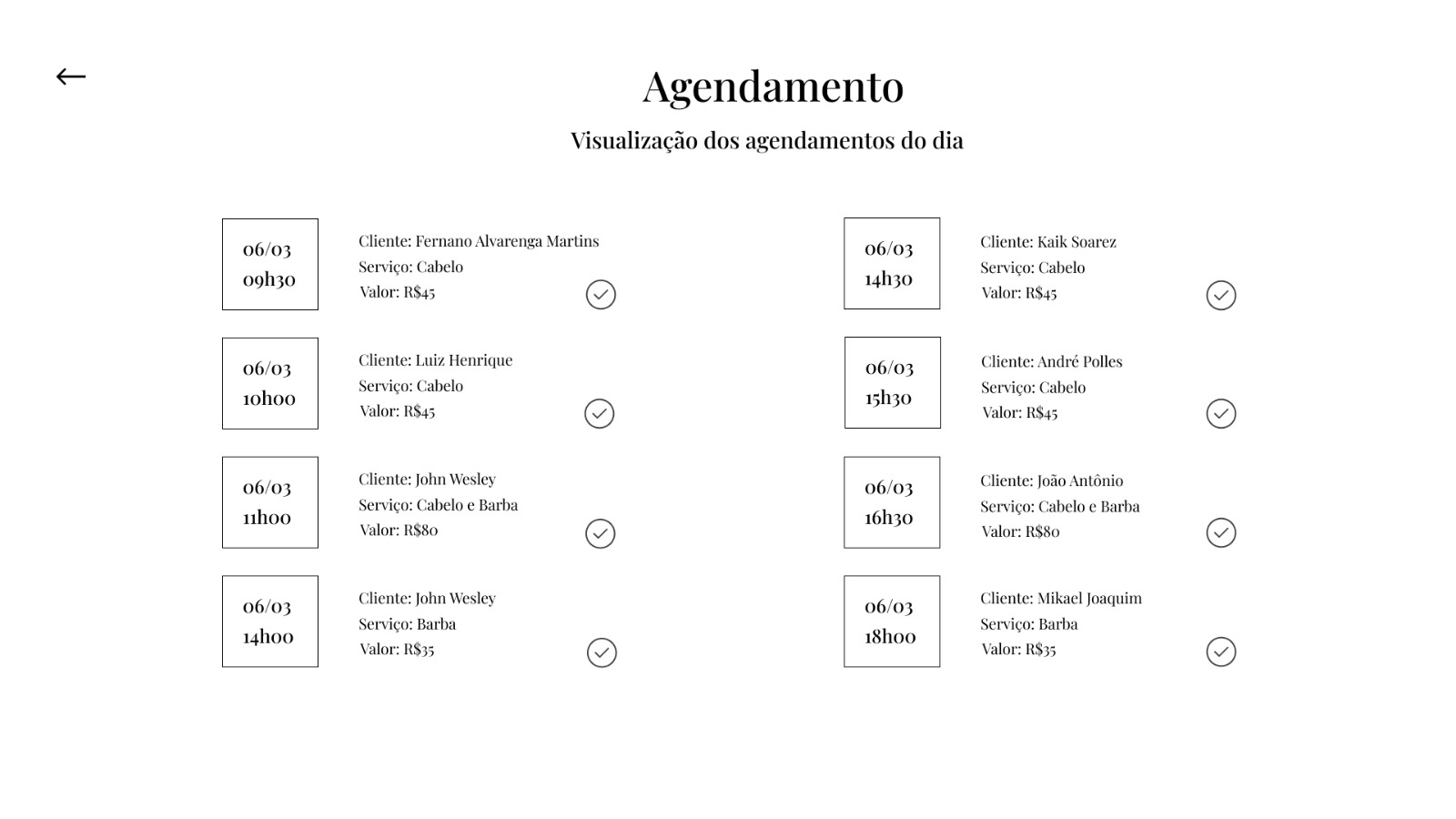 Tela de agendamento do profissioanl