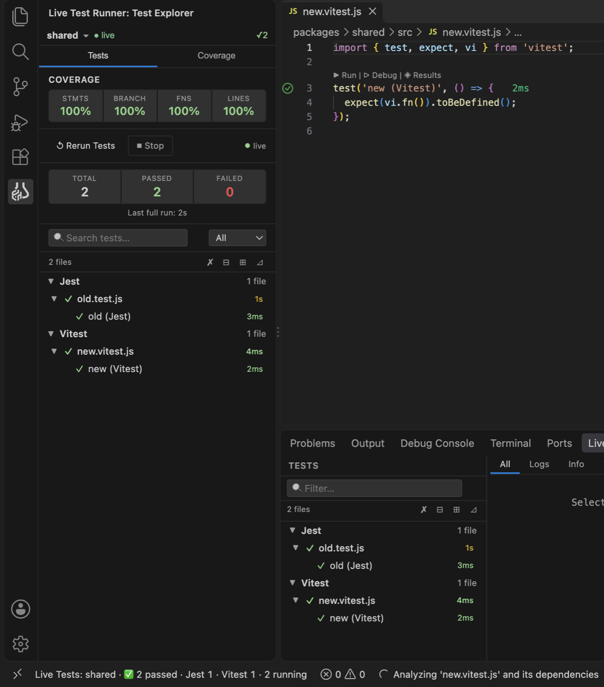 The project switcher: the shared package is shown while two packages run
