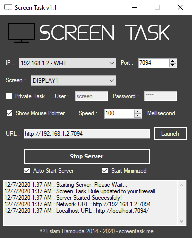 Screen Task Main Window