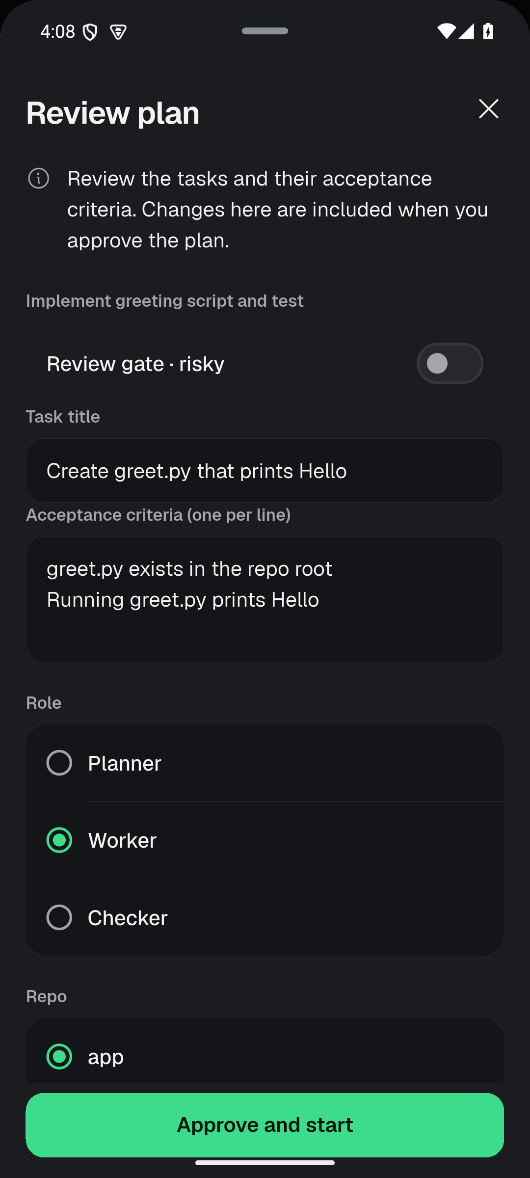 Review plan with tasks, criteria and roles