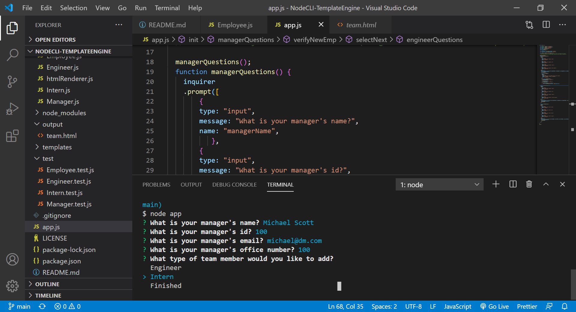 Here is a screenshot of the program running in the VS Code console.