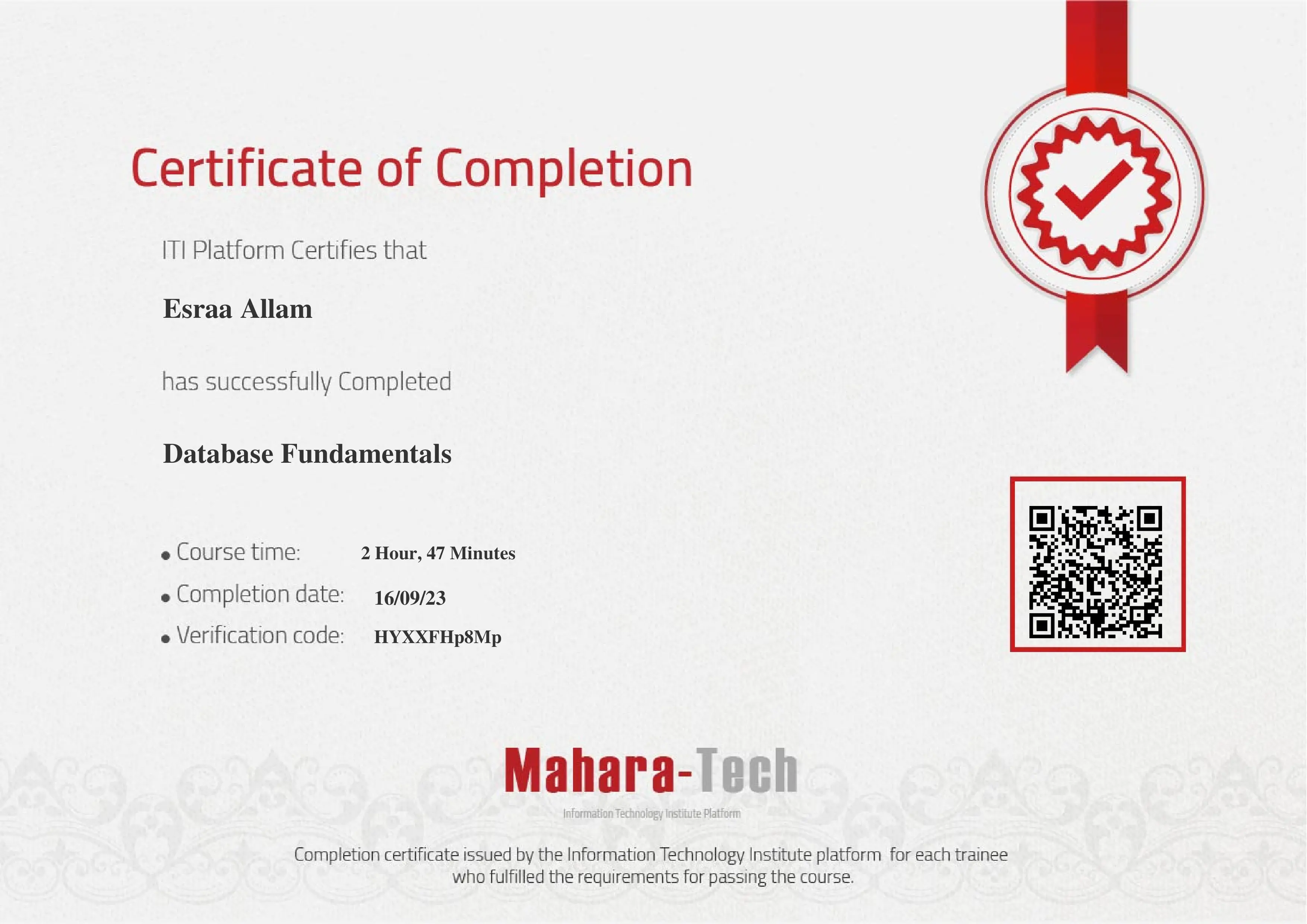 Database Fundamentals Certificate