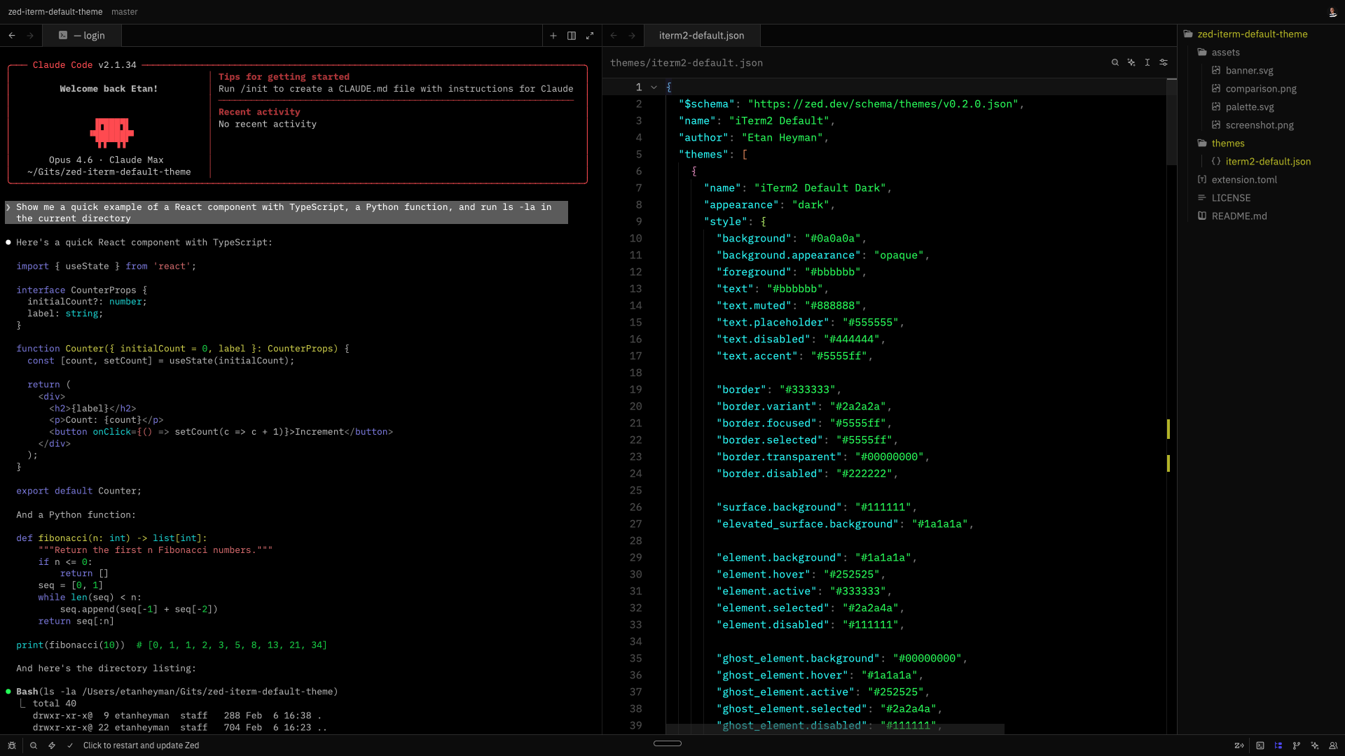 iTerm2 Default Dark theme in Zed