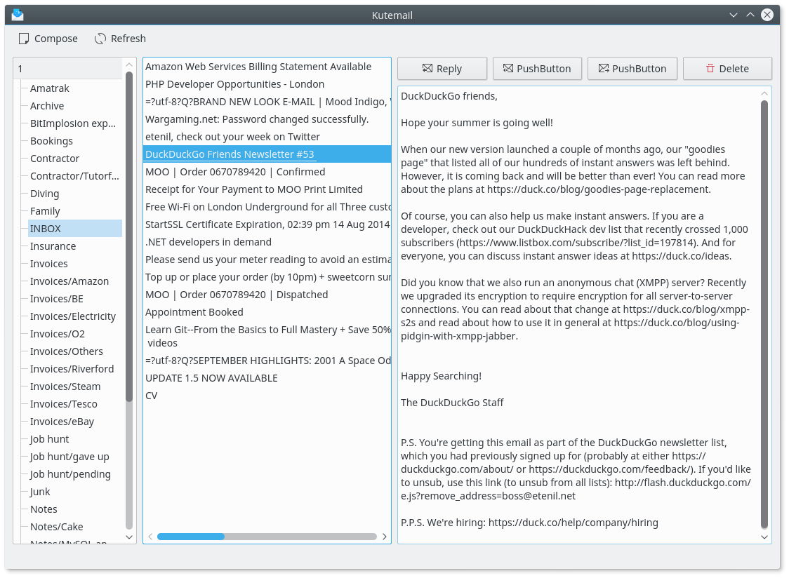 screenshot of Kutemail in action