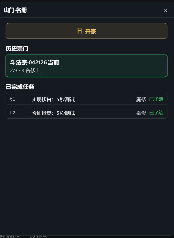 Sect roster and completed tasks