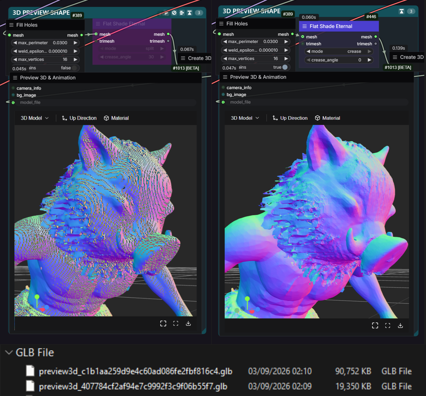 Flat Shade Eternal mode comparison — file size difference