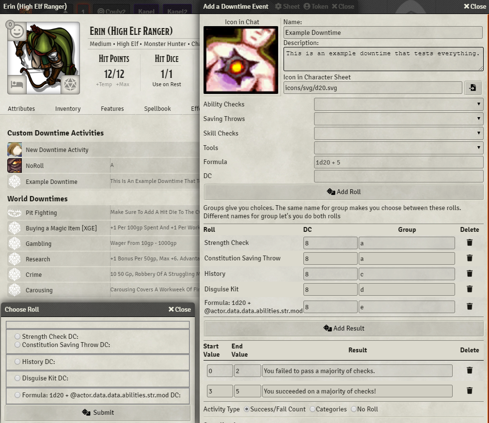 Ethck's 5e Downtime Tracking