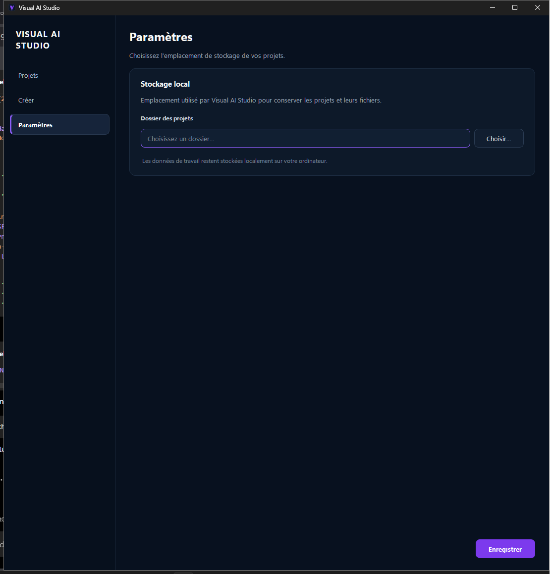 Paramètres de Visual AI Studio