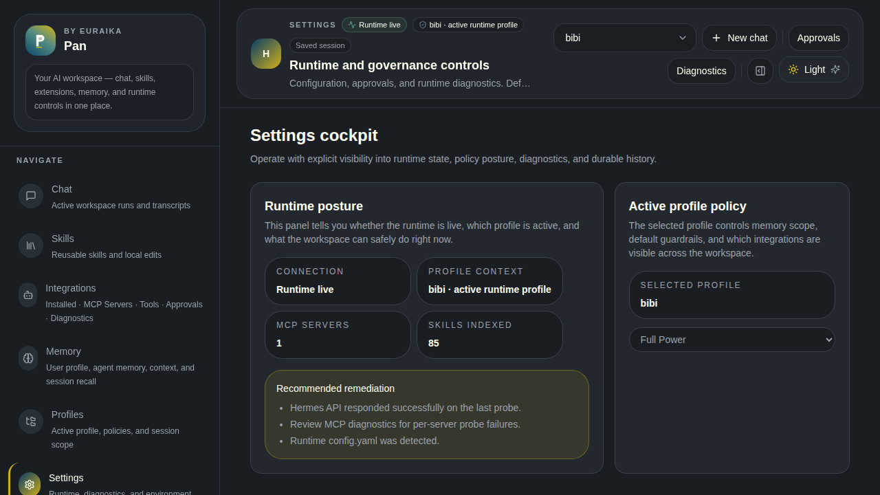 Settings page