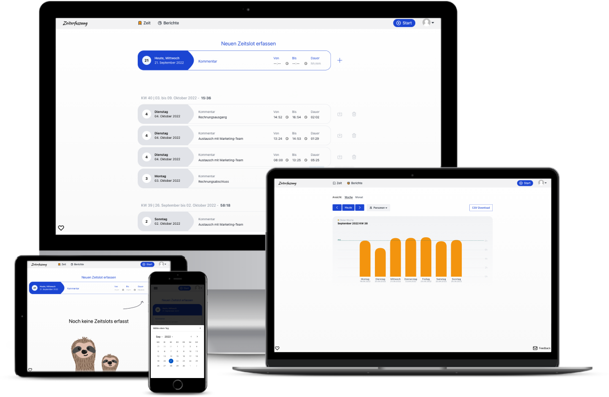 Ein Bild der Zeiterfassung auf verschiedenen Endgeräten