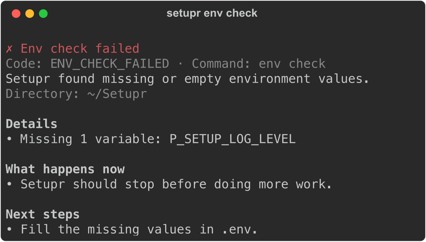 setupr env check