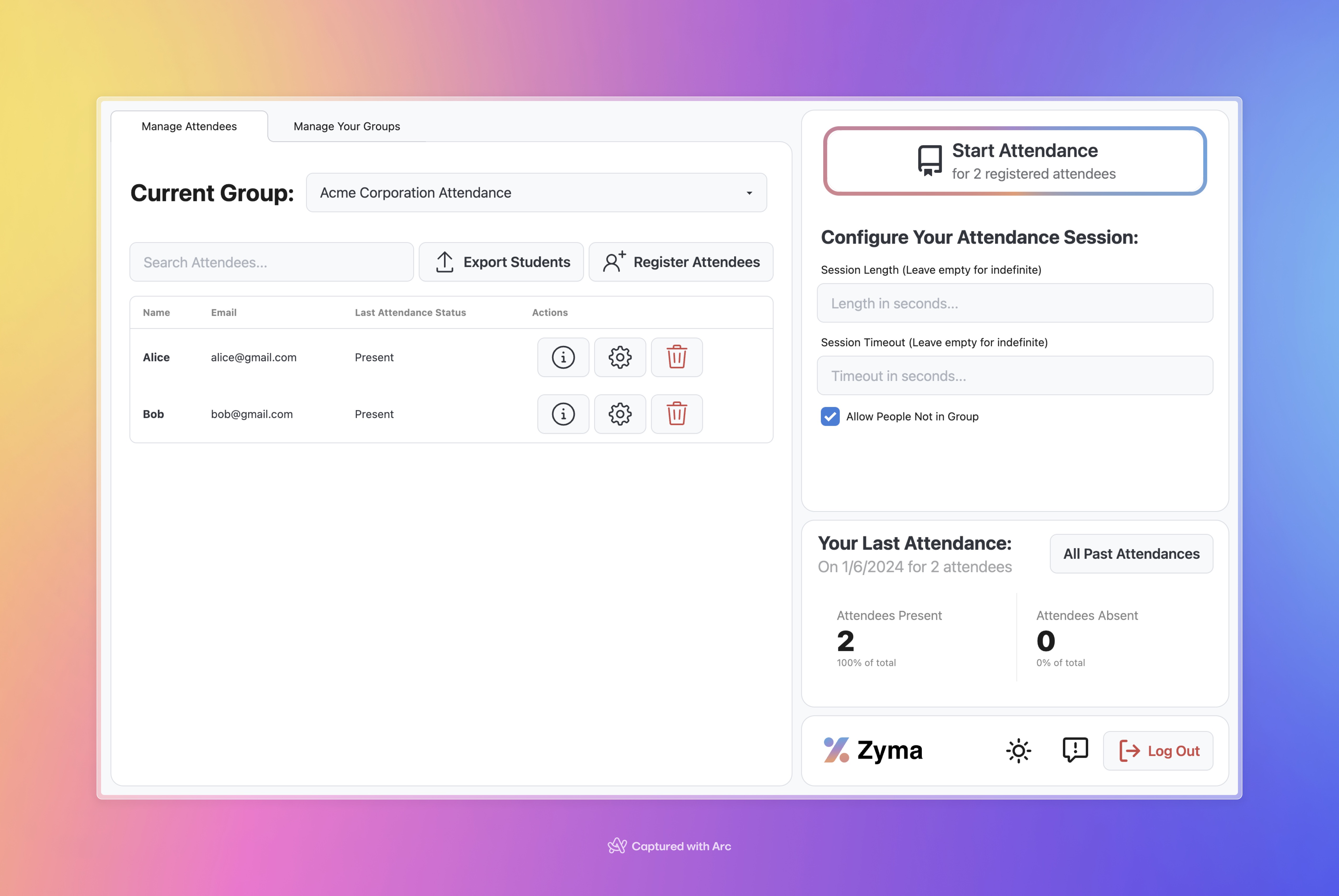 Student Dashboard: Join Attendance and manage your groups here.