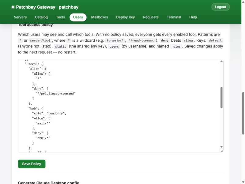 Tool policy editor