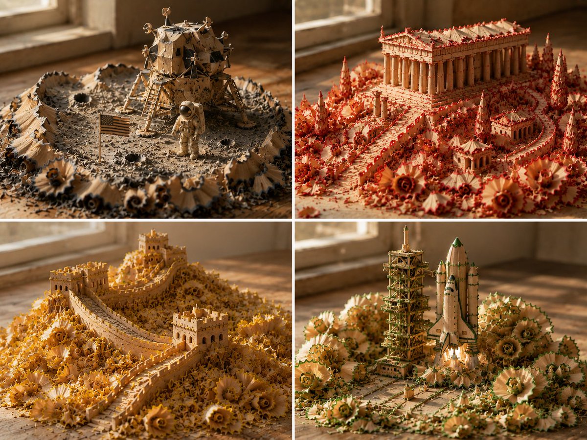GPT-Image-2 Prompt Example - Pencil Shaving Diorama Grid