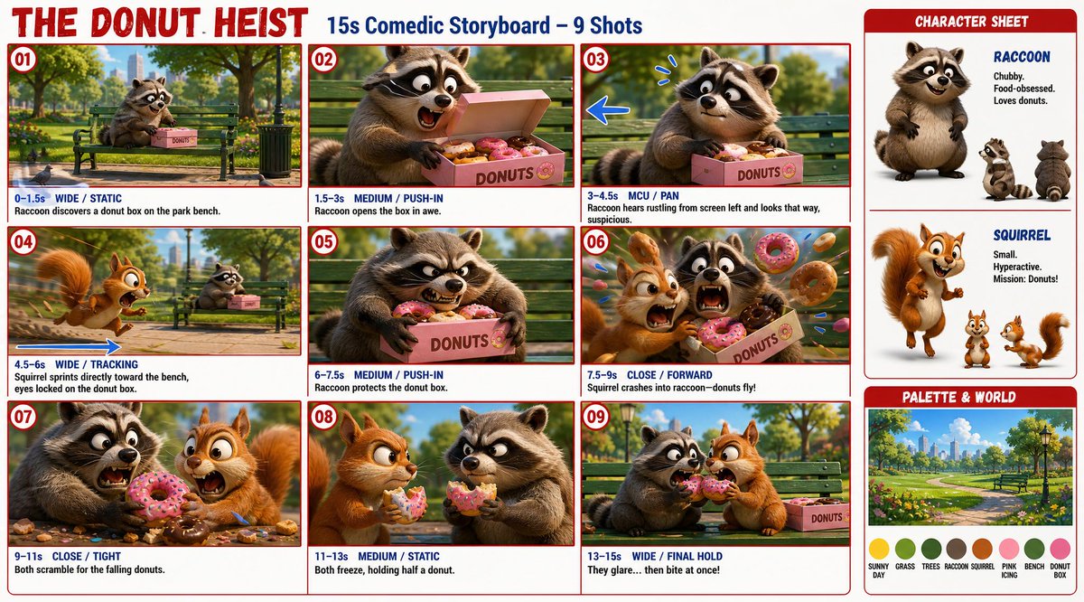 GPT-Image-2 Prompt Example - Donut Heist Storyboard Sheet