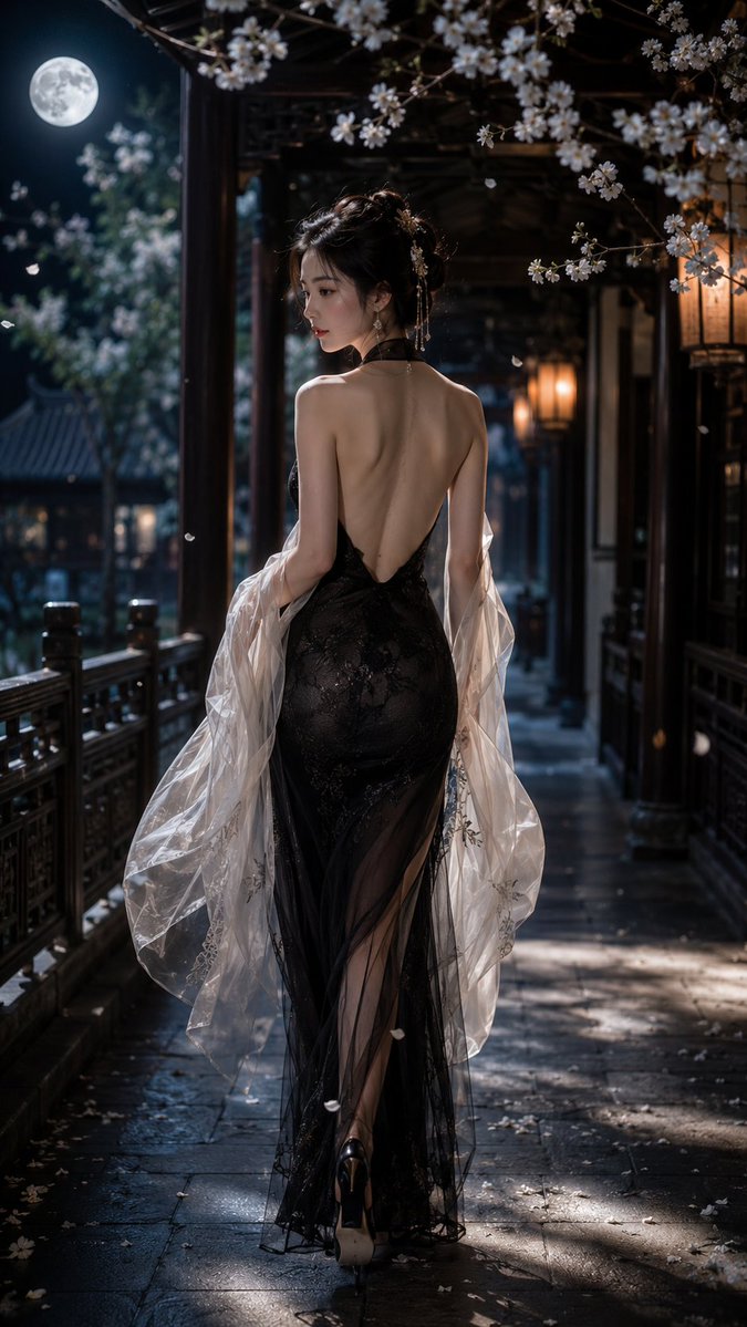 中式深V礼服月下回眸