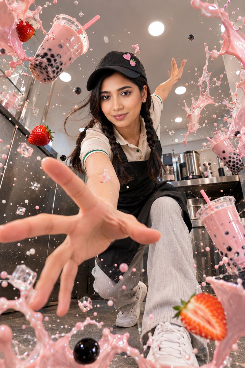 GPT-Image-2 Prompt Example - Bubble-Tea Shop Action Portrait