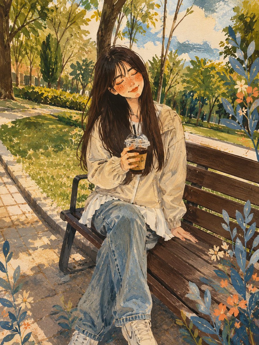 GPT-Image-2 Prompt Example - Park Bench Iced Coffee Portrait