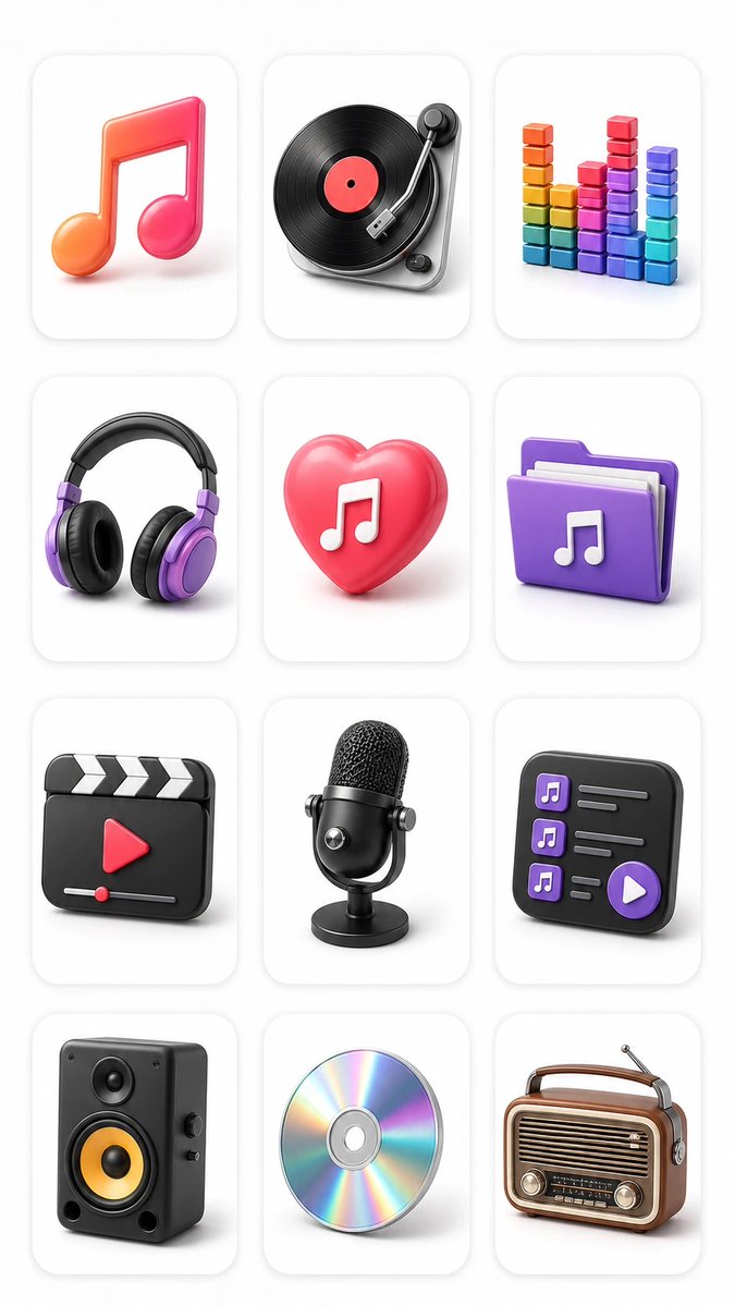GPT-Image-2 Prompt Example - 3D Music Player Icon Set