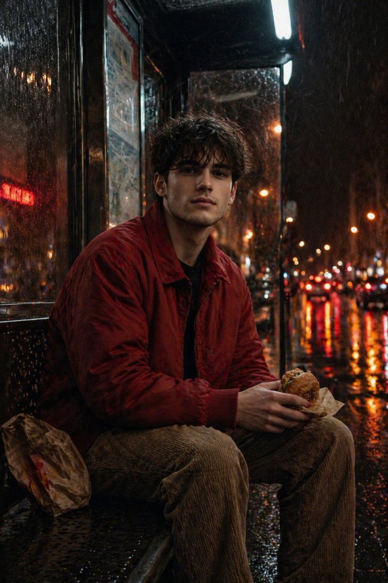 Rainy Bus Stop Portrait generated image example