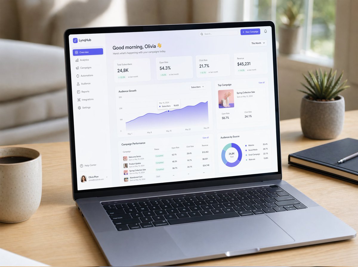 A hyper-realistic UI/UX mockup displayed on a slim modern laptop placed on a ... generated image example