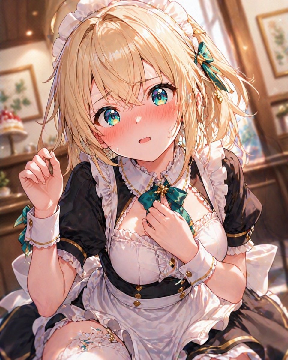 Blonde Maid in Warm Cafe generated image example