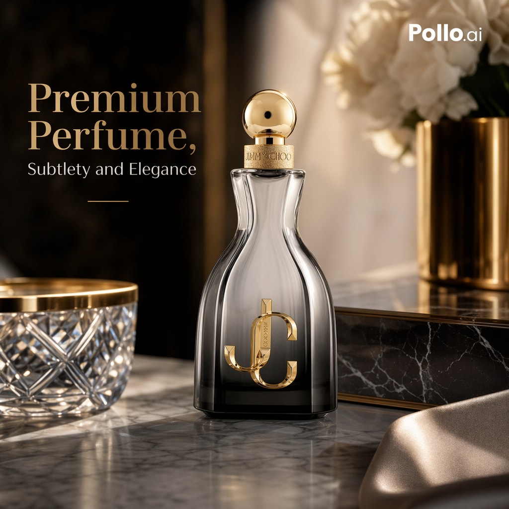 E-commerce Main Image - Luxury Perfume Ad on Marble Vanity generated image example