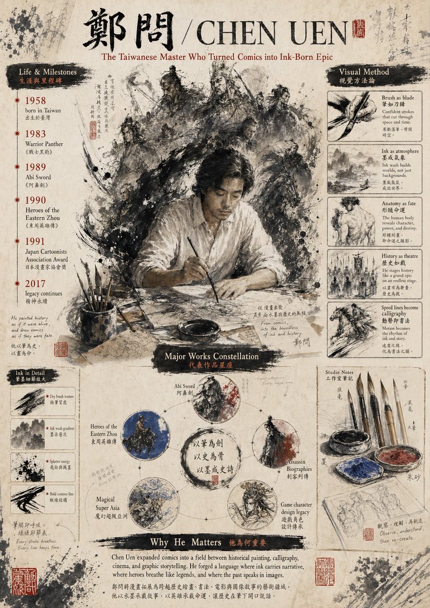 Ink-Wash Tribute Poster for Chen Uen generated image example