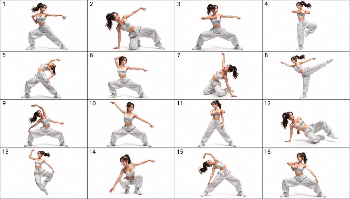 16-Pose Dance Reference Sheet generated image example