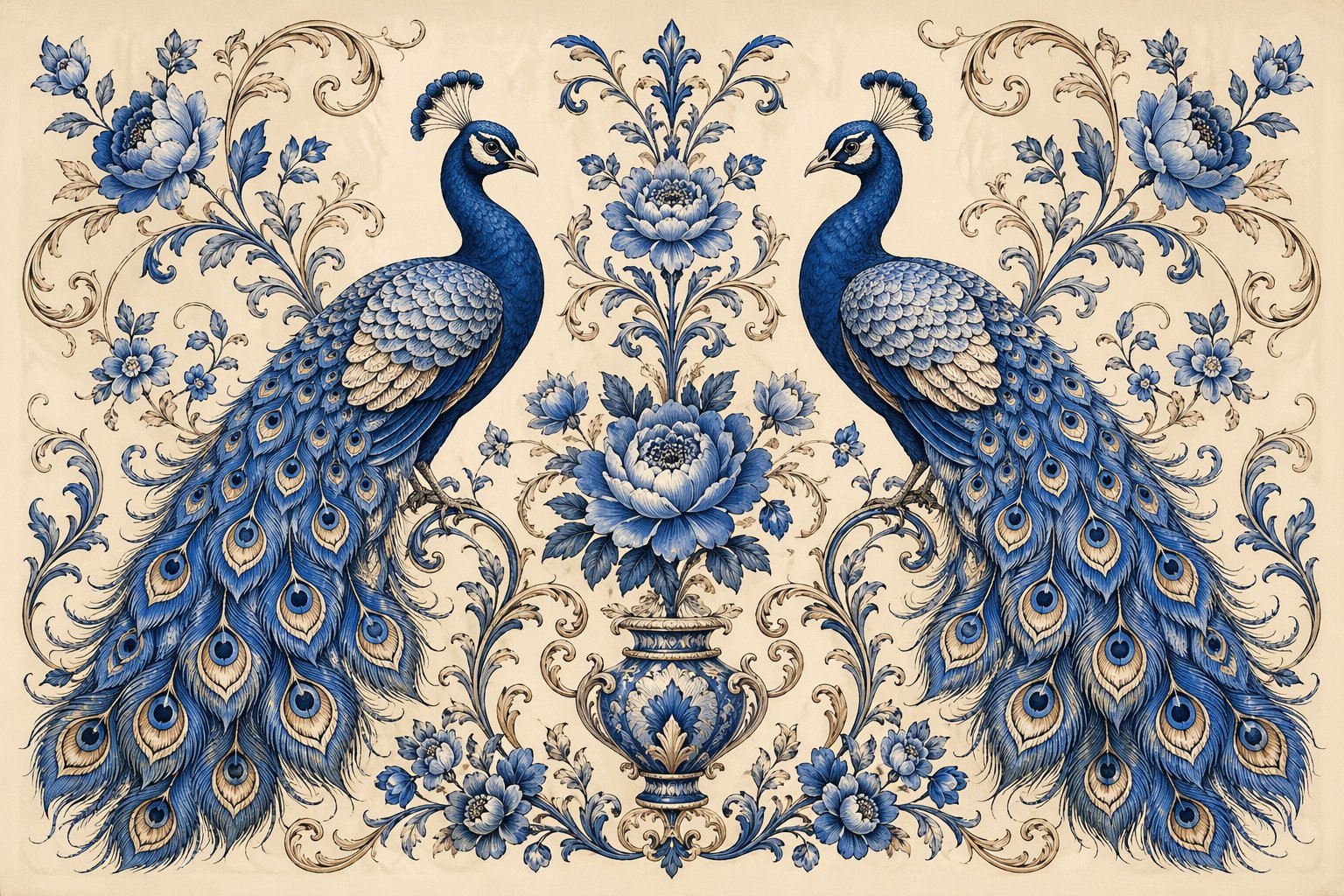 Peacock Botanical Vintage Symmetrical Art Print