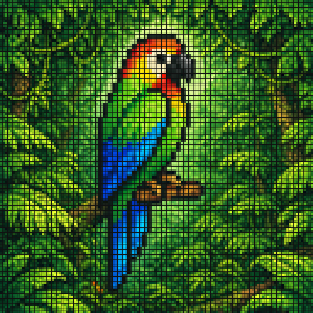 Tropical Parrot Pixel Mosaic generated image example