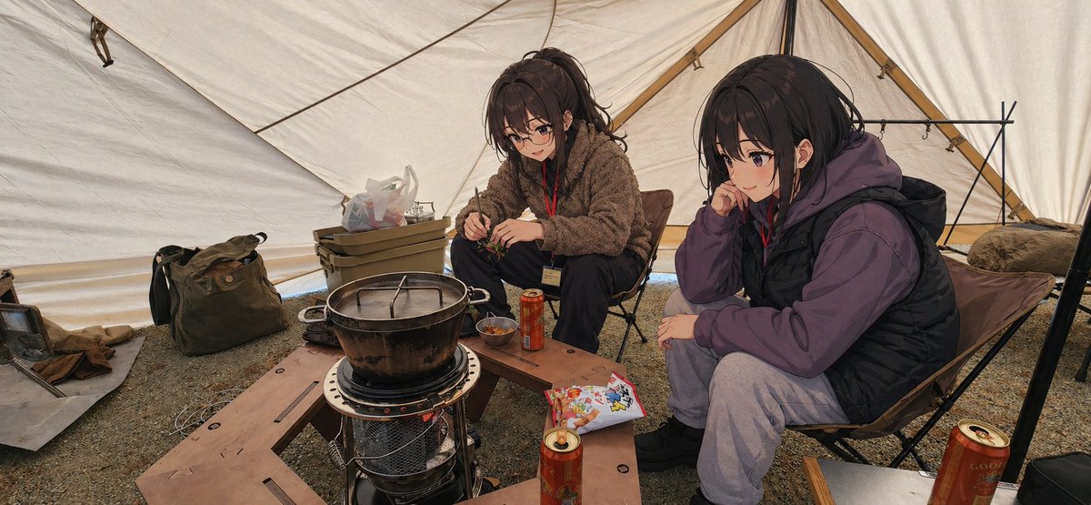 Anime Campers in a Winter Tent generated image example
