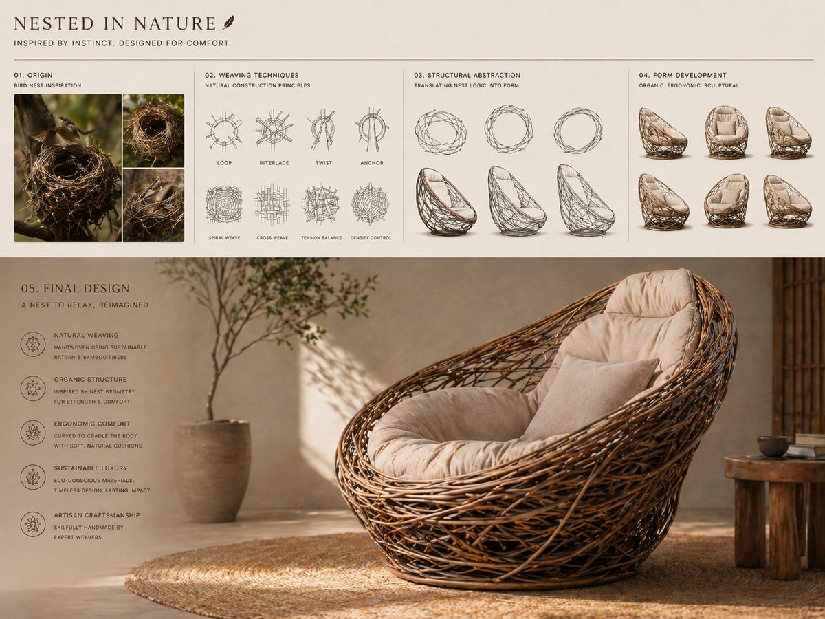 GPT-Image-2 Prompt Example - Bird Nest Chair Concept Board