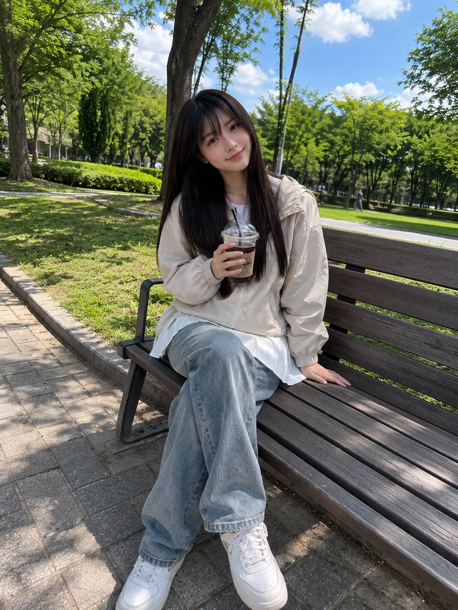 GPT-Image-2 Prompt Example - Park Bench Iced Coffee Portrait