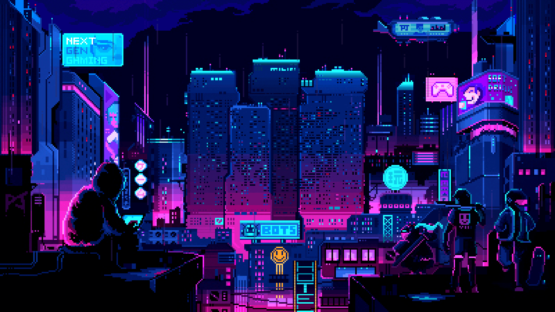 pixel city night